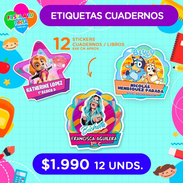 Etiquetas Escolares para Cuadernos Libros